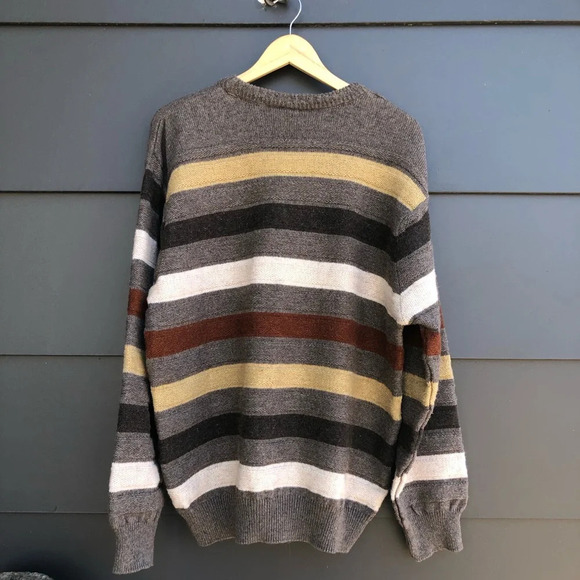 Vintage Wool mix Crew Neck Multicoloured Striped Sweater - Tee XX - XXL - Picture 4 of 7